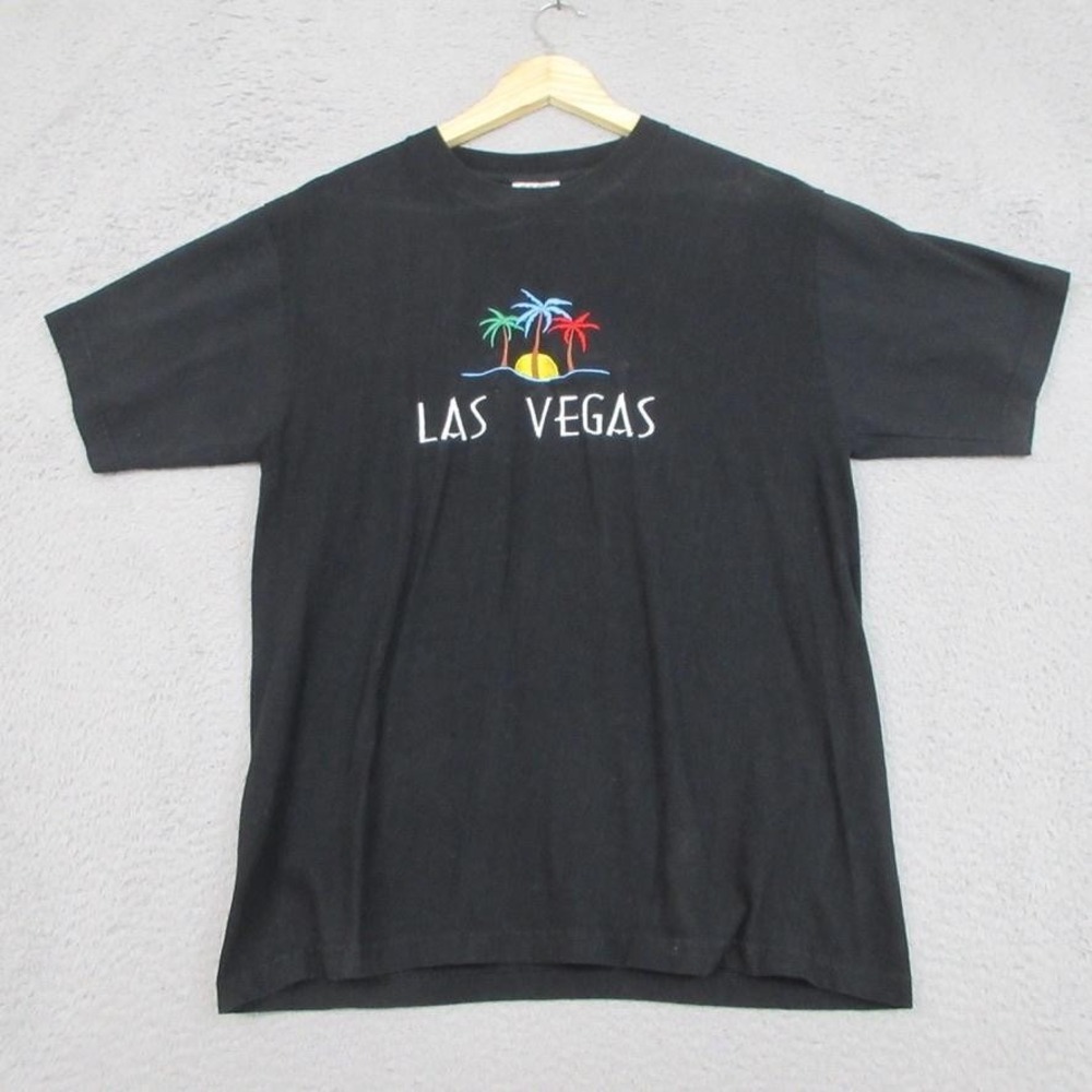 Las Vegas Embroidered Graphic Shirt Womens Medium Black Palm Trees Tee Souvenir